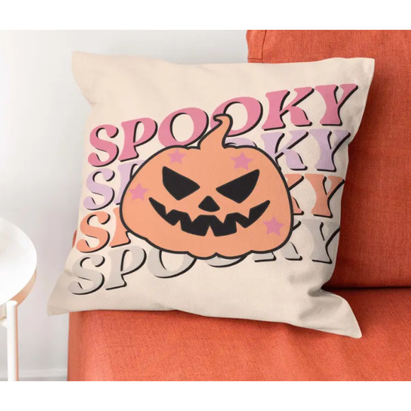 New! SPOOKY Pink Evil Pumpkin Throw Pillow - Insert Included! - Pinkoween - Picture 3 of 3